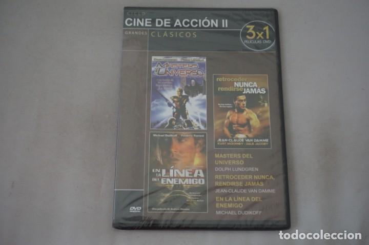 Cinema: (5-B6) /DVD - PRECINTADA -3 PELIS: MASTERS DEL UNIVERSO, RETROCEDER NUNCA, EN LA LINEA DEL ENEMIGO