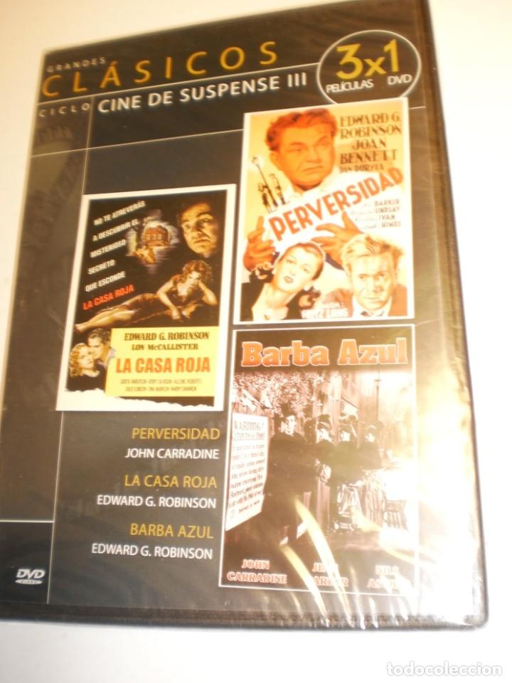 Cine: dvd 3 pelis perversidad. la casa roja. barba azul. caja fina (precintada)