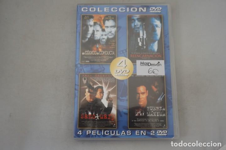 Cine: (10-B7) - 2 x DVD / 4 PELIS: SIN CODIGO DE CONDUCTA, REENCARNACION, SANCTUARY, FUERZA MAXIMA