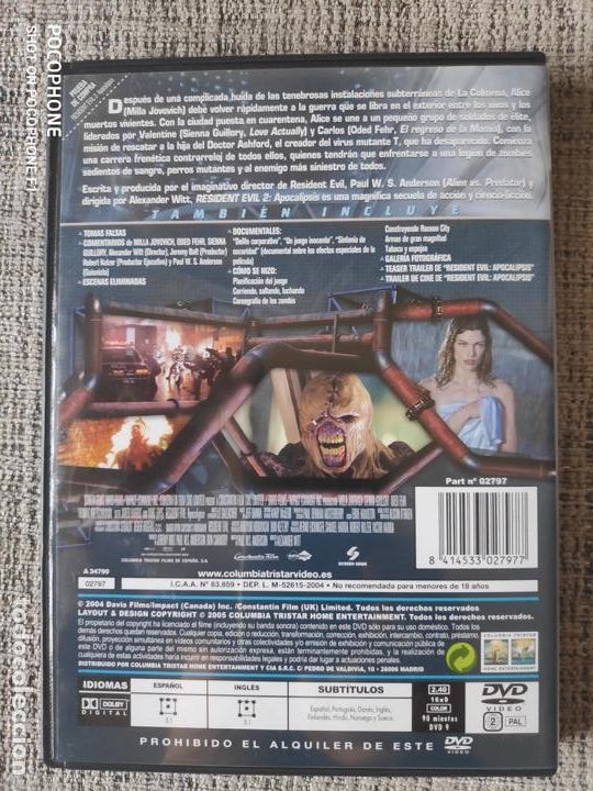 Cine: RESIDENT EVIL 2 APOCALIPSIS DVD - Foto 2