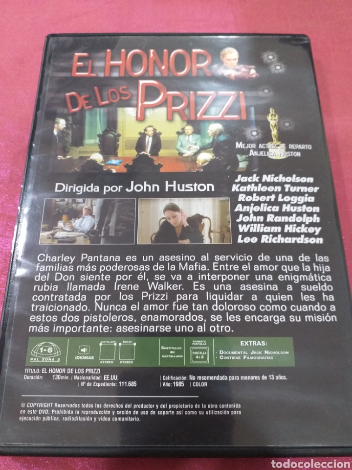 Cine: DVD El Honor de los Prizzi - Jack Nicholson - Foto 2