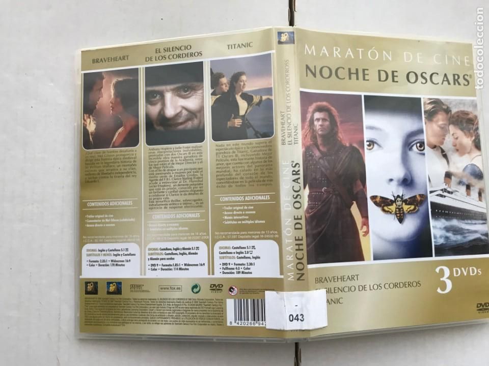 Cine: BRAVEHEART TITANIC EL SILENCIO DE LOS CORDEROS NOCHE DE OSCARS MARATON 3 DVDS - DVD KREATEN