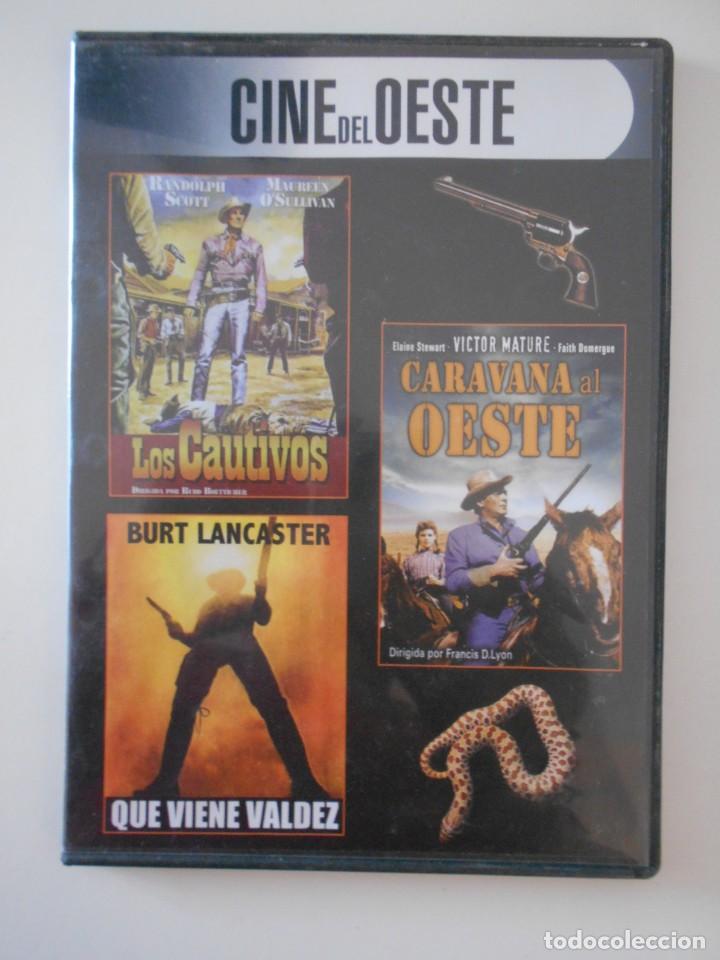 CINE DEL OESTE. DVD CON 3 PELICULAS LOS CAUTIVOS CARAVANA AL OESTE QUE VIENE VALDEZ. ESTUCHE F