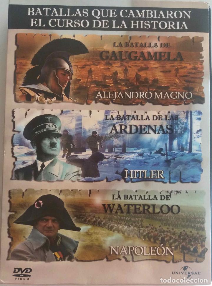 Cine: BATALLAS QUE CAMBIARON LA HISTORIA. GAUGAMELA MAGNO, ARDENAS HITLER, WATERLOO NAPOLE&Oacute;N. CAJA 3 DVDS