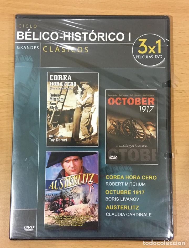 Cine: DVD 3X1 CINE B&Eacute;LICO / HIST&Oacute;RICO - COREA HORA CERO - OCTUBRE 1917 - AUSTERLITZ. PRECINTADO