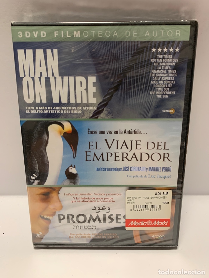 Cin&eacute;ma: ND212 pack - man on wire - el viaje del emperador - promises DVD NUEVO PRECINTADO