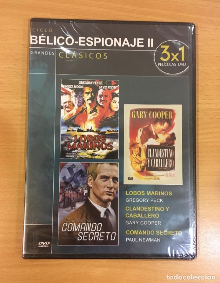 Cine: DVD 3X1 CINE B&Eacute;LICO - CLANDESTINO Y CABALLERO, LOBOS MARINOS Y COMANDO SECRETO. PRECINTADO