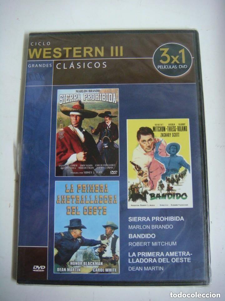 Kino: D.V.D.3X1-SIERRA PROHIBIDA-LA PRIMERA AMETRALLADORA- DEL OESTE Y BANDIDO-(&)