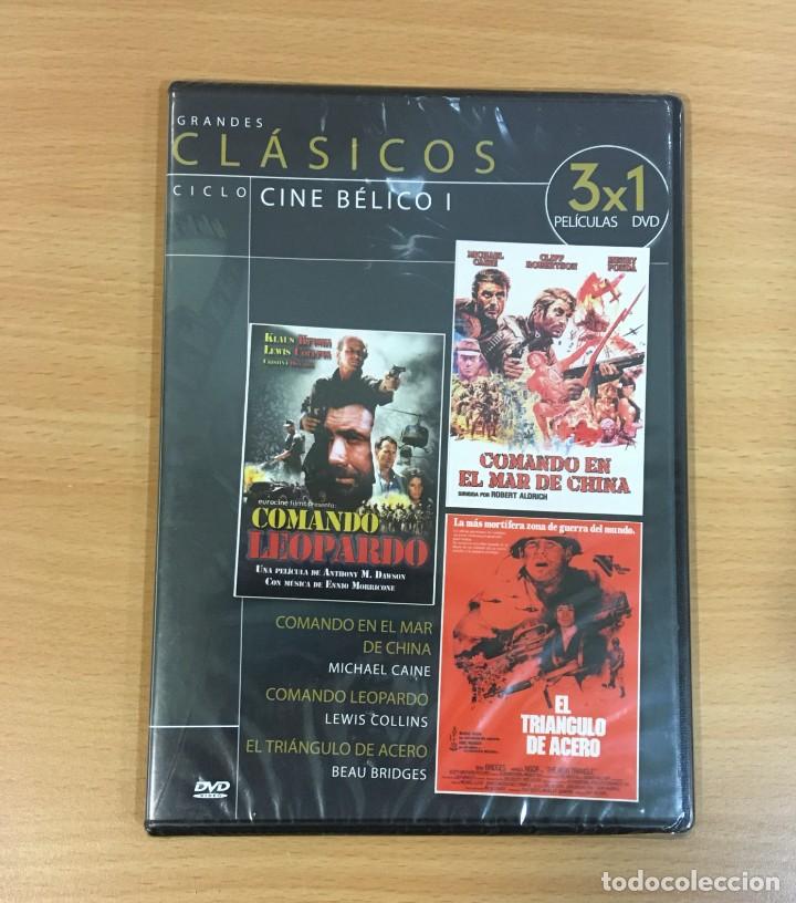 Cine: DVD 3X1 CINE B&Eacute;LICO - COMANDO EN EL MAR DE CHINA, LEOPARDO Y EL TRI&Aacute;NGULO DE ACERO. PRECINTADO