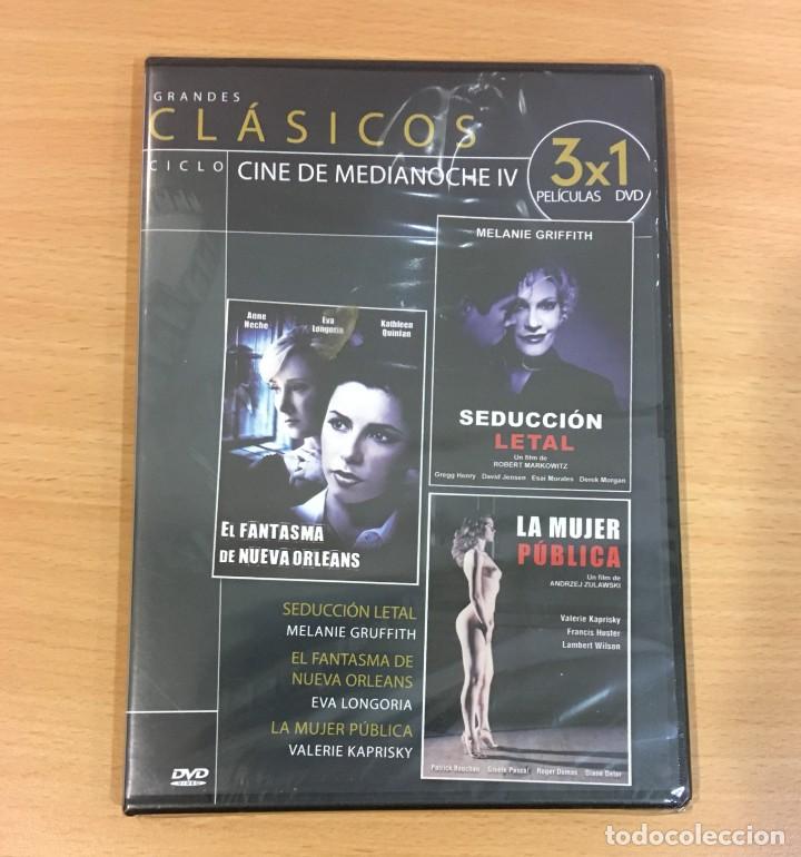 Cine: DVD 3X1 CINE DE MEDIANOCHE - SEDUCCI&Oacute;N LETAL, FANTASMA NUEVA ORLEANS Y LA MUJER P&Uacute;BLICA. PRECINTADO
