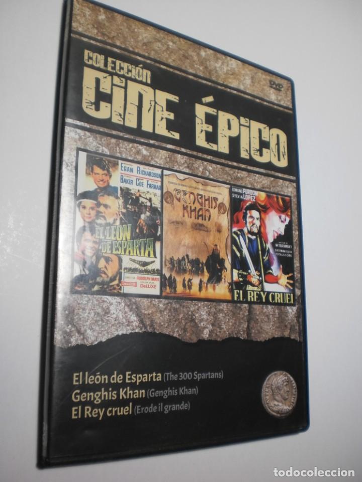 Cine: dvd 3 pelis. el le&oacute;n de esparta 108 m. genghis khan 113m. el rey cruel 92 m. caja fina (buen estado)