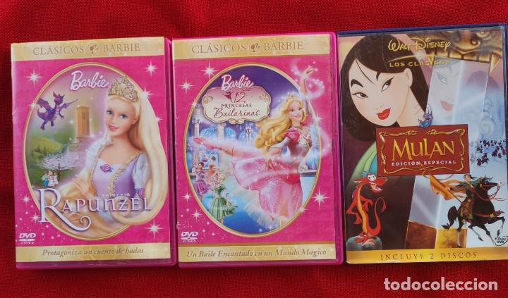 Cine: Tres DVD originales, dos con Barbie y uno con Mulan (doble)