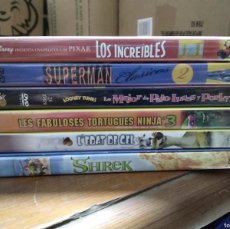 Cine: LOTE 6 DVDS-INFANTIL-DIBUJOS-SUPERMAN SHREK LOS INCREIBLES LOONEY TUNES LES FABULOSES TORTUGUES NINJ. Lote 386492814