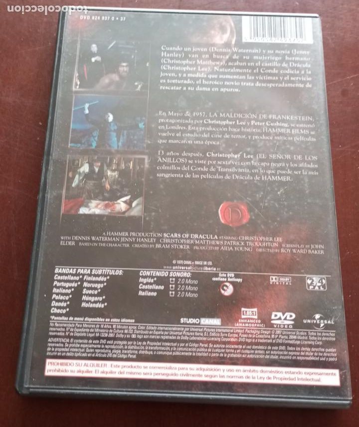 Cine: DVD - LAS CICATRICES DE DRACULA - CHRISTOPHER LEE - HAMMER - Foto 2