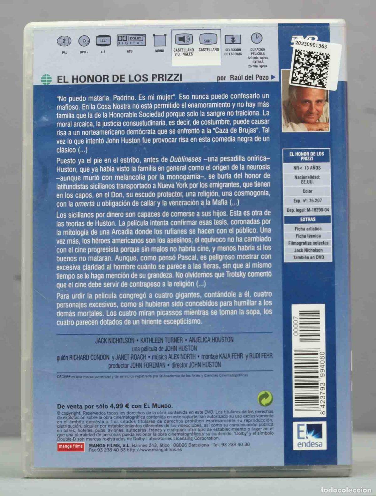Cine: DVD. EL HONOR DE LOS PRIZZI - Foto 2