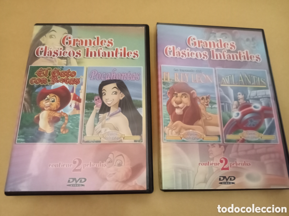 Cine: 2 DVDs. Gato con botas + Pocahontas + Rey Le&oacute;n + Atlantis.