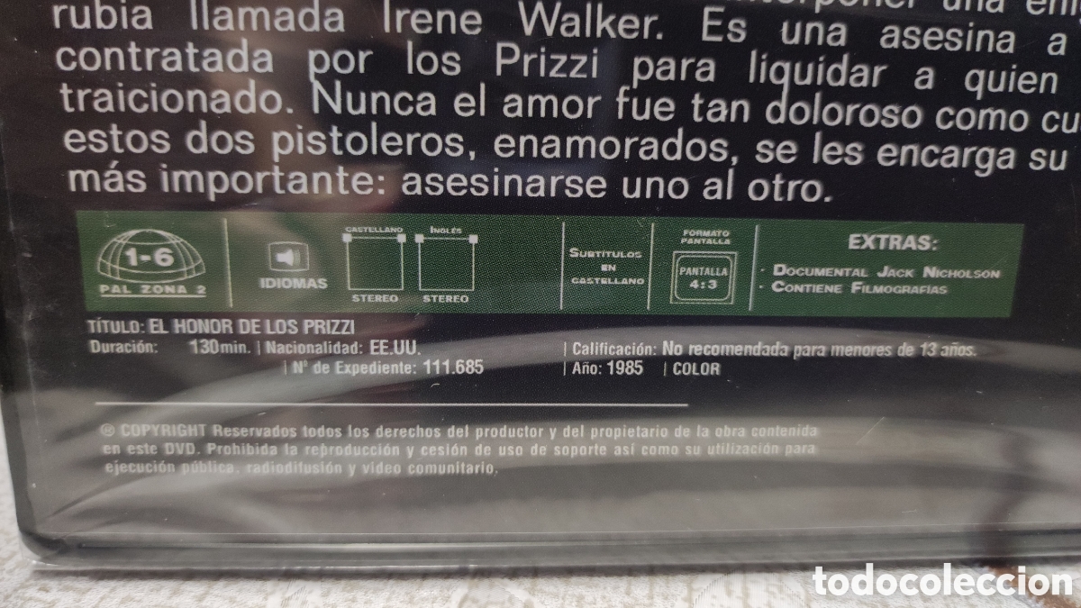 Cine: El Honor de los Prizzi dvd - Foto 2