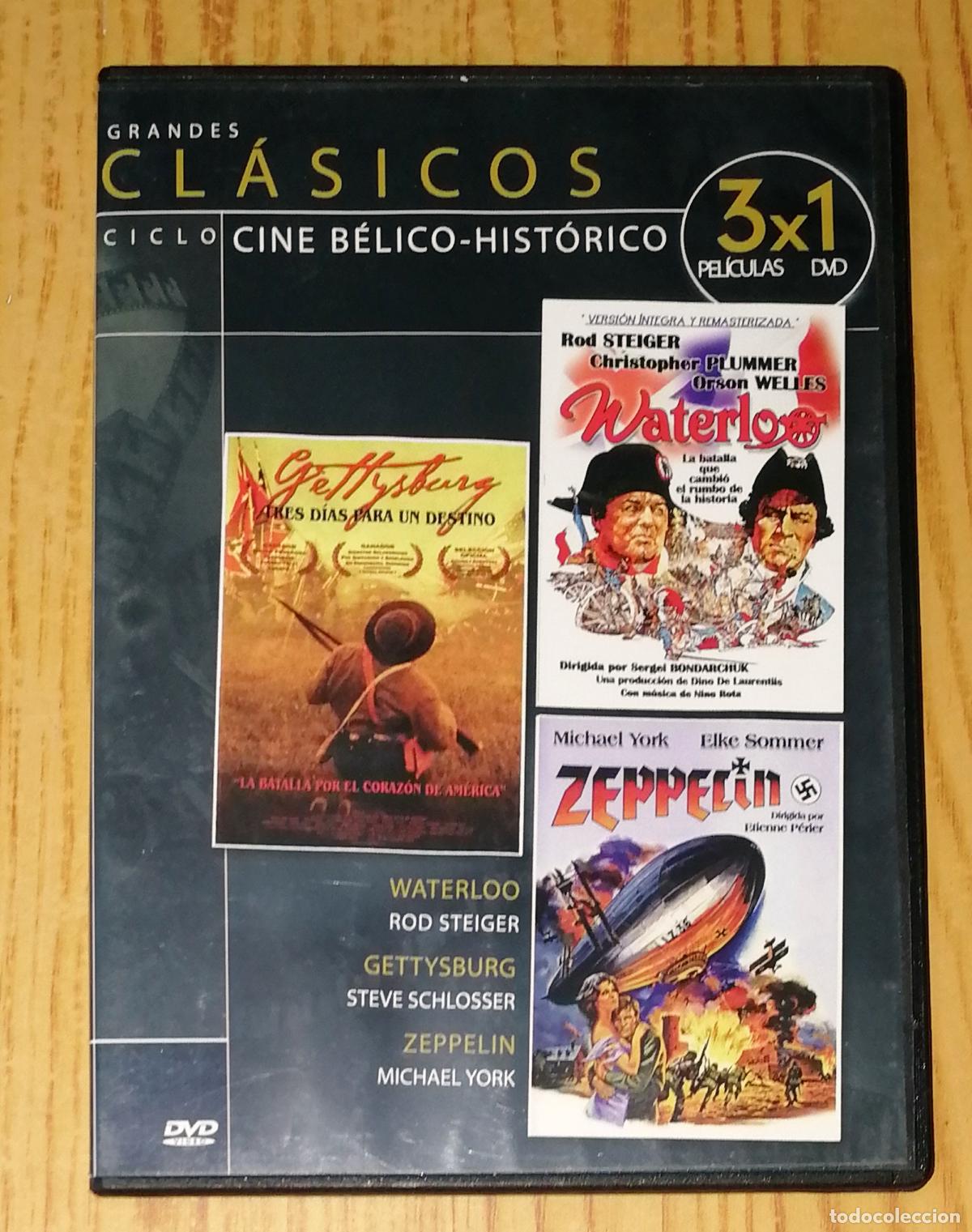 Cine: DVD. GRANDES CL&Aacute;SICOS. CICLO CINE B&Eacute;LICO-HIST&Oacute;RICO : Waterloo; Gettysburg; Zeppelin
