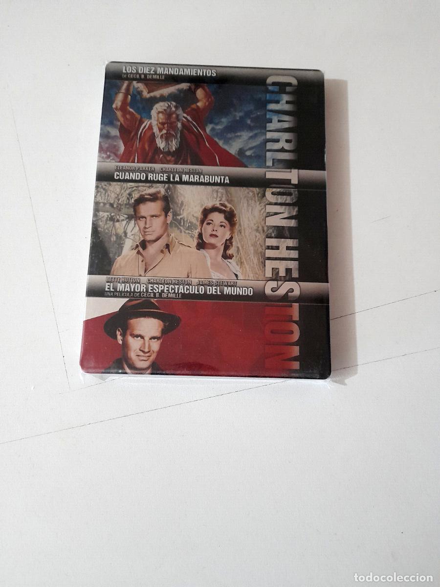 Cine: DVD &rdquo;CHARLTON HESTON PACK&rdquo; 4DVD CAJA DE METAL LOS DIEZ MANDAMIENTOS CUANDO RUGE