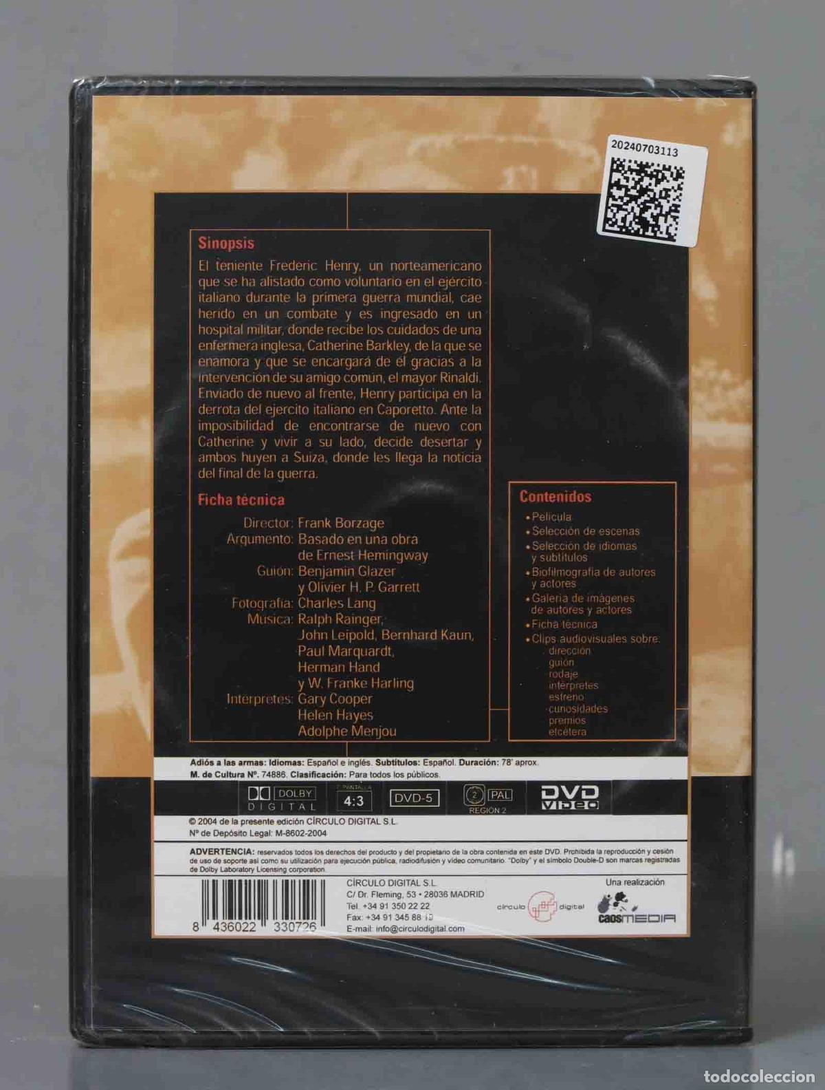Cine: DVD. ADIOS A LAS ARMAS. PRECINTADO - Foto 2