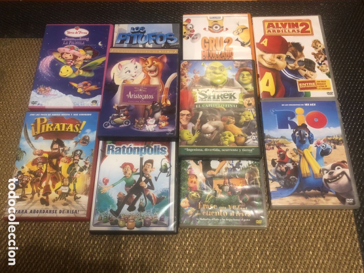 Cine: 10 DVD. infantiles: Rio ,Piratas, Shrek,Rey Le&oacute;n
