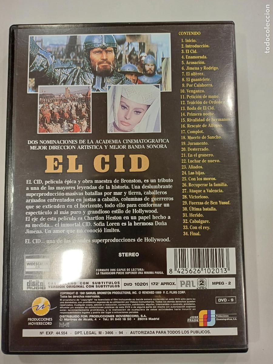 Cine: EL CID/HESTON-SOFIA LOREN/DVD. - Foto 3