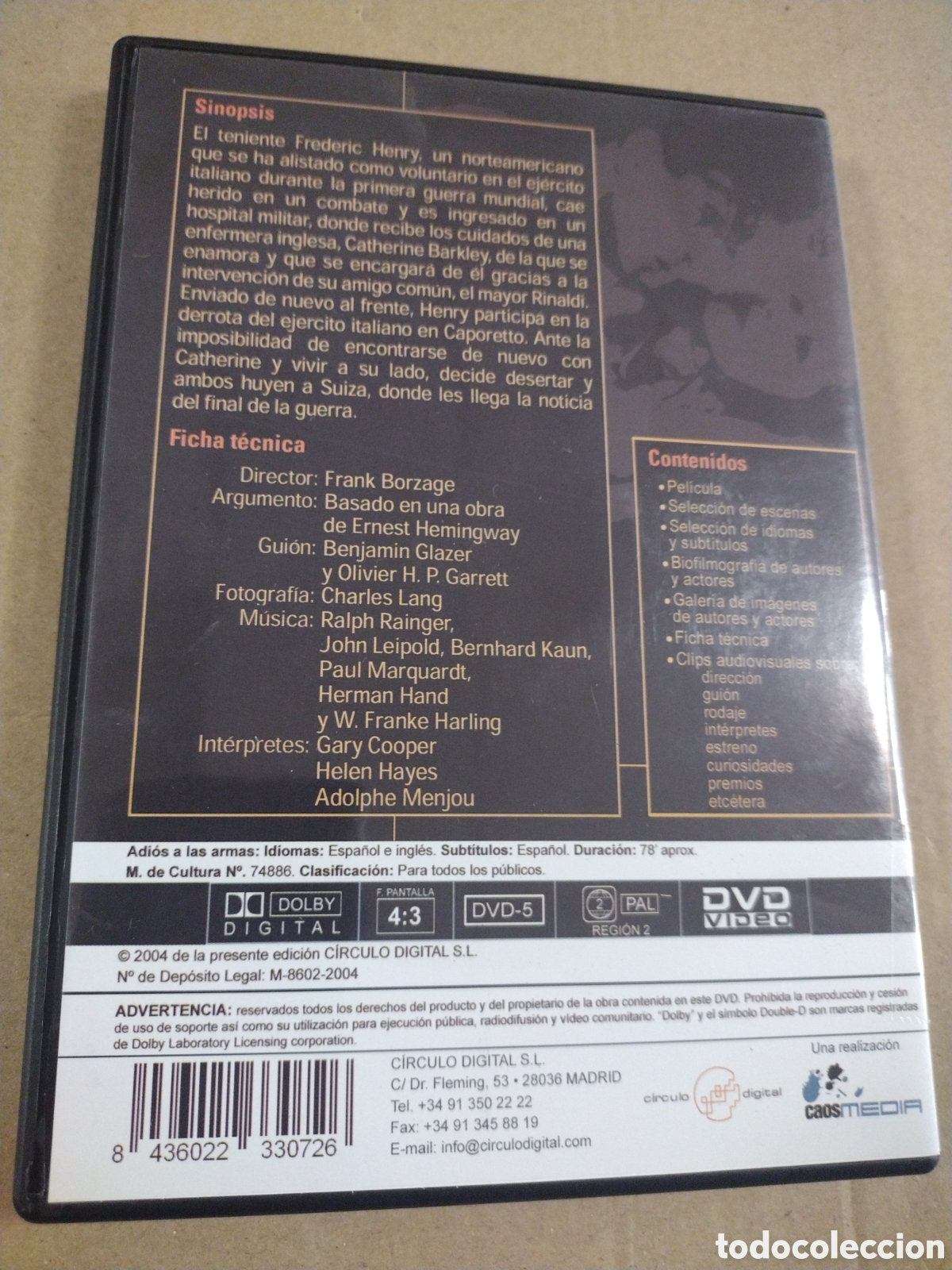 Cine: Adi&oacute;s a las armas. Gary Cooper. DVD. - Foto 2