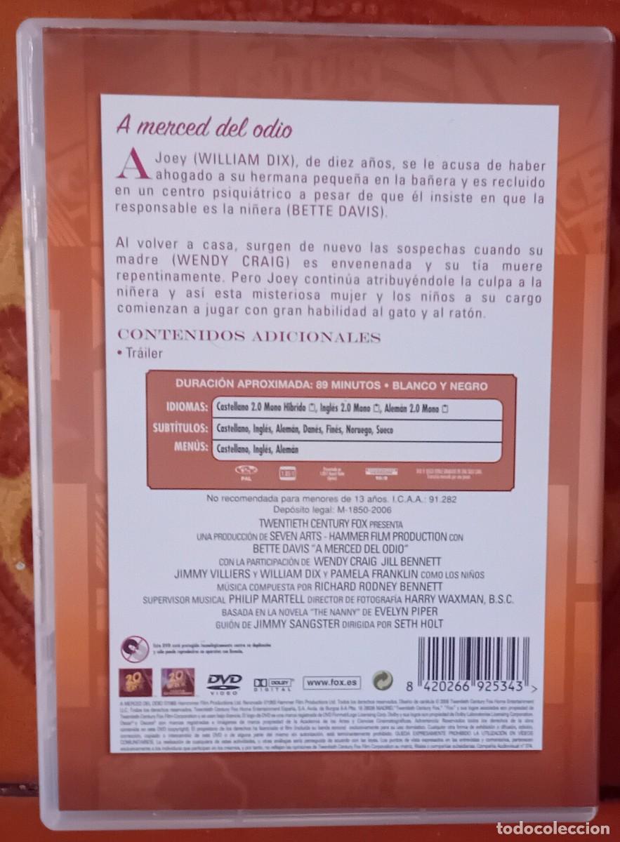 Cine: DVD. A MERCED DEL ODIO. CON BETTE DAVIS. - Foto 2