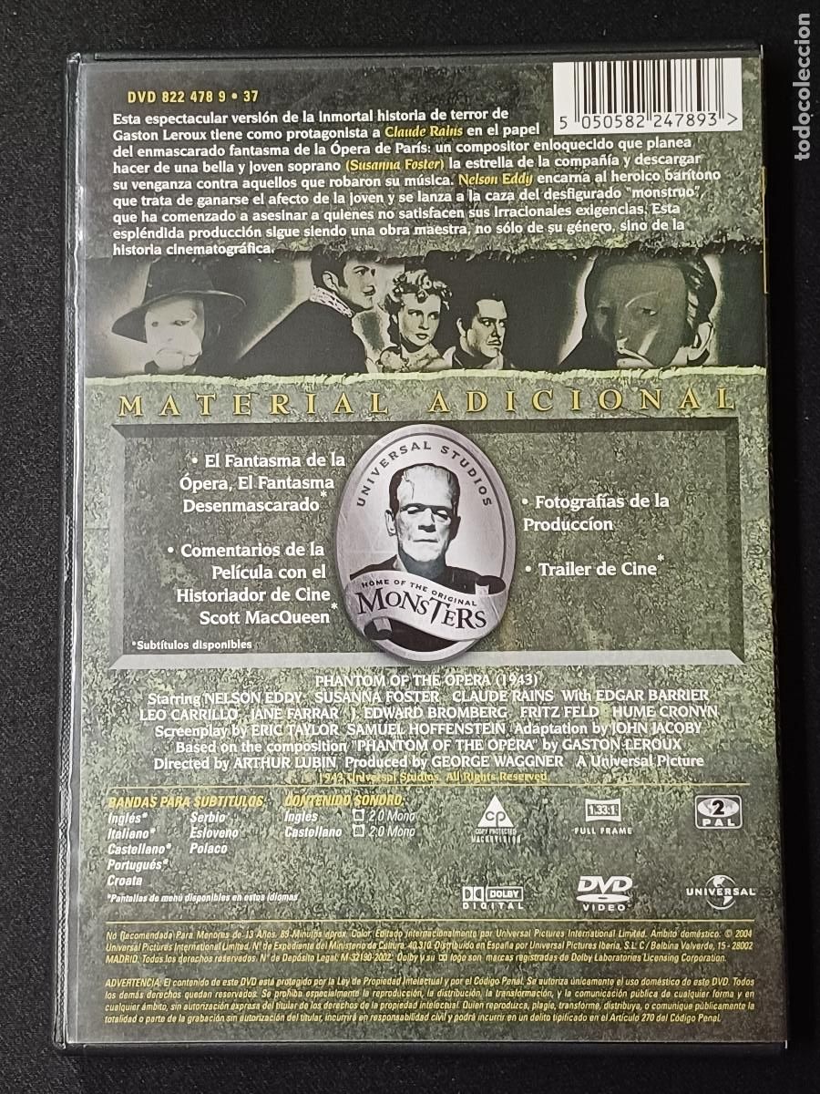 Cine: FANTASMA DE LA OPERA/DVD. - Foto 3