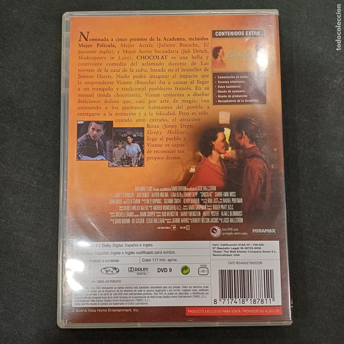 Cine: CHOCOLAT/JOHNNY DEEP/DVD. - Foto 3
