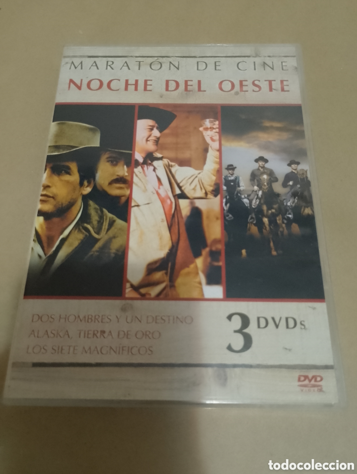Cine: 3 dvds. Marat&oacute;n de cine. Noche del Oeste. Dos hombres y un destino + Alaska, tierra de oro + Los sie
