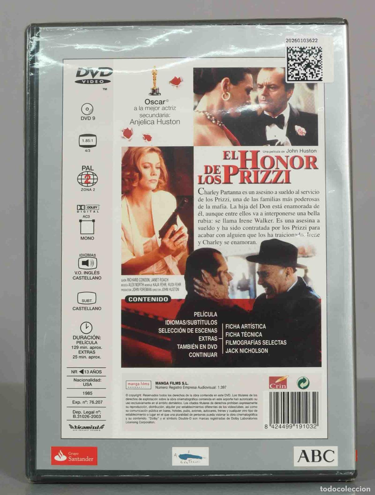 Cine: DVD. EL HONOR DE LOS PRIZZI. PRECINTADO - Foto 2