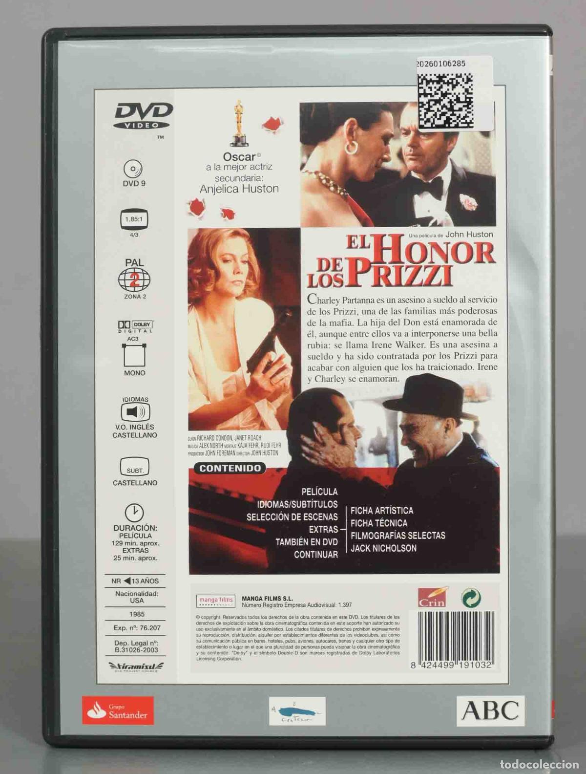 Cine: DVD. EL HONOR DE LOS PRIZZI. - Foto 2
