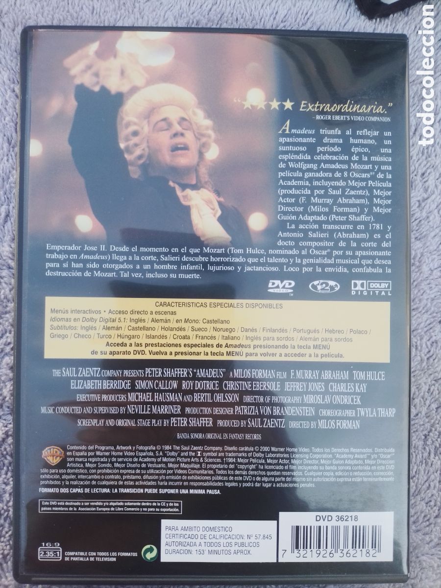 Cine: Amadeus - DVD espa&ntilde;ol - Foto 2