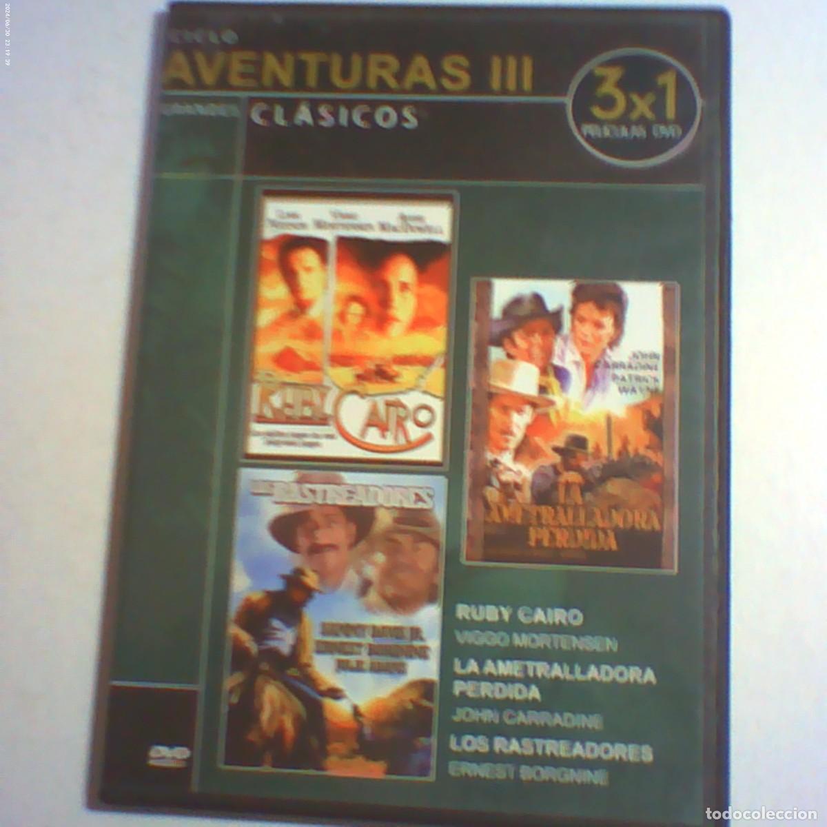 Cine: dvd 3 pelis. ruby cairo. los rastreadores. la ametralladora perdida. caja fina (seminuevo)