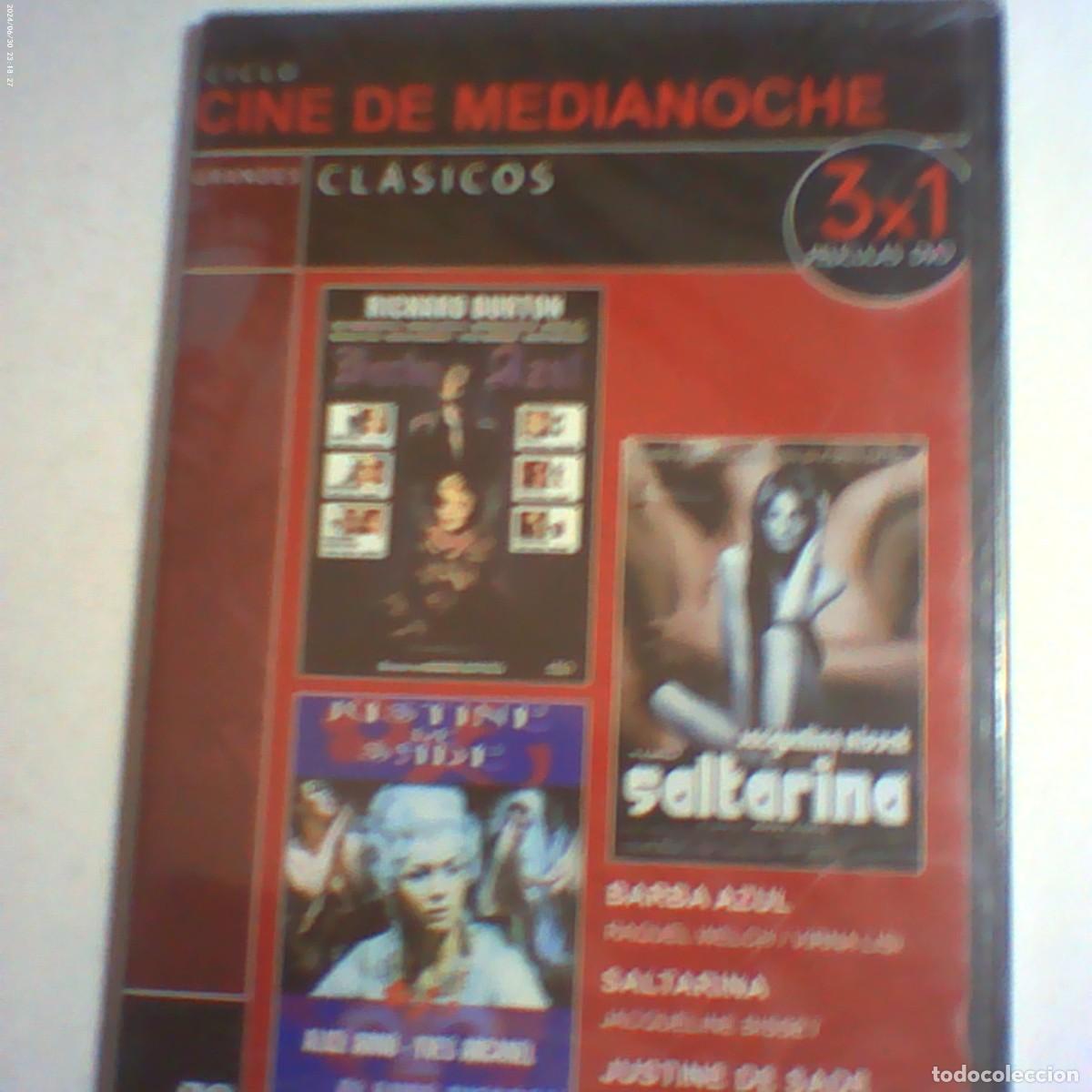 Cine: dvd 3 pelis barba azul. saltarina. justine de sade. caja fina (precintada)
