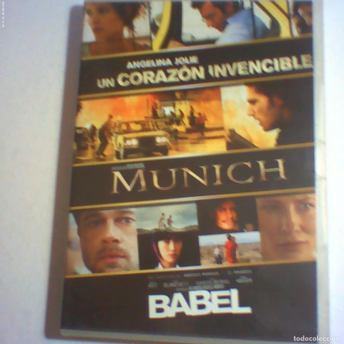 Cine: dvd 3 discos. un coraz&oacute;n invencible 103 min. munich 157 min . babel 138 min (seminuevo)