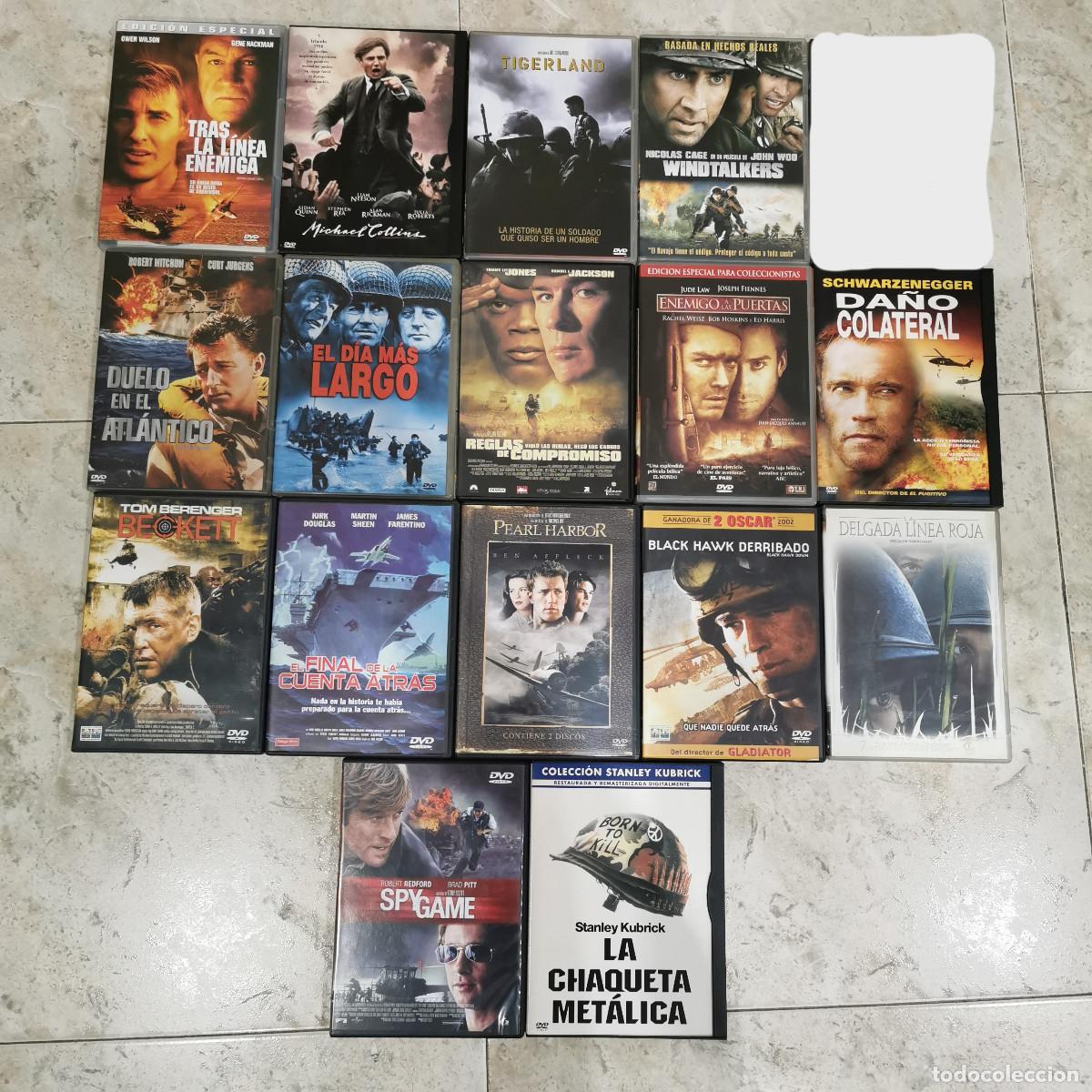 Cinema: Lote 16 DVDs cine b&eacute;lico y acci&oacute;n - Black Hawk Derribado, Pearl Harbor, La Chaqueta Met&aacute;lica