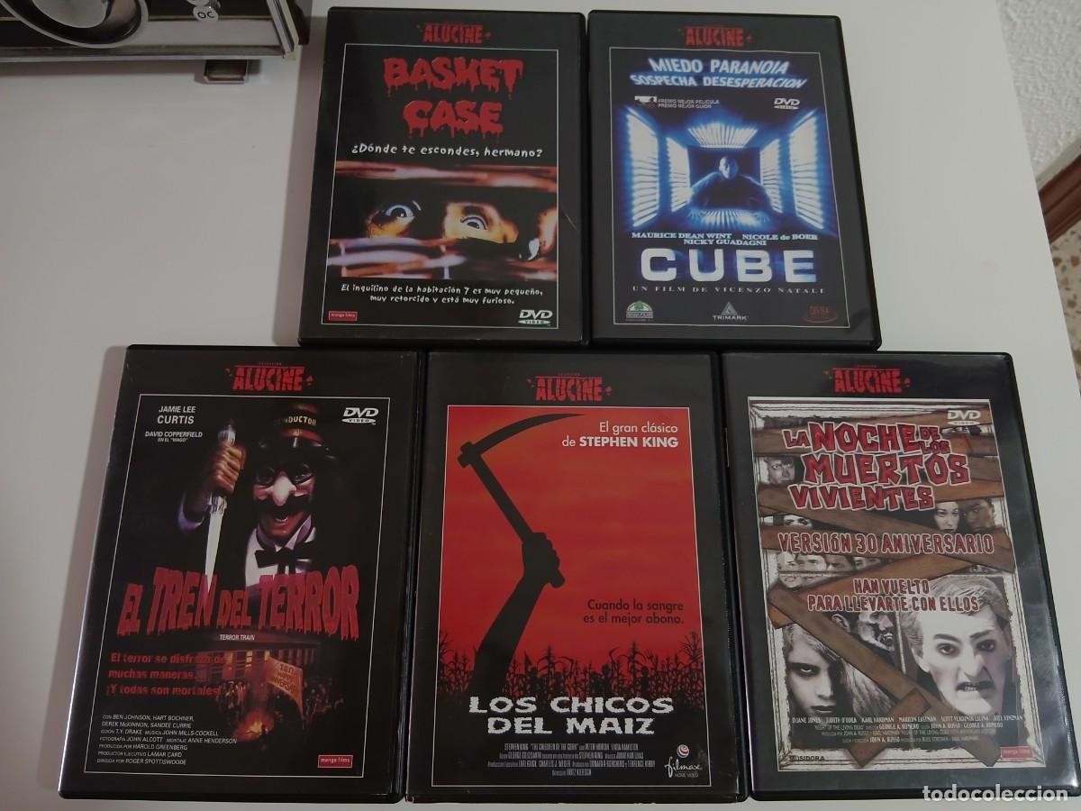 Cine: 5 PEL&Iacute;CULAS DVD ALUCINE: BASKET CASE, CUBE, EL TREN DEL TERROR,NOCHE MUERTOS VIV. Y CHICOS DEL MA&Iacute;Z.