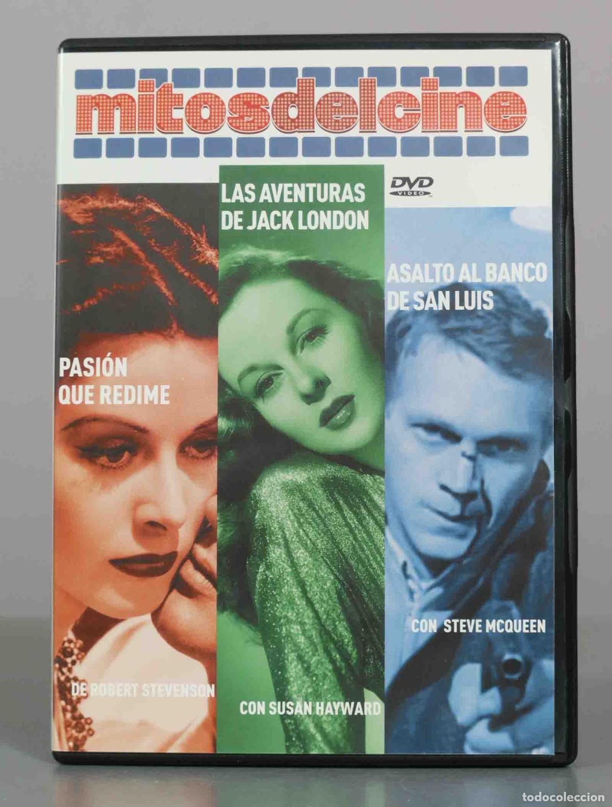 Cine: DVD. Mitos del Cine - Pasi&oacute;n que redime, Las aventuras de Jack London, Asalto al banco de San Luis