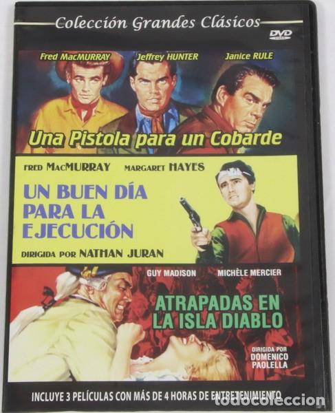 Cine: Pel&iacute;cula DVD. Una pistola para un cobarde + Un dia para la ejecuci&oacute;n + Atrapadas en la Isla Diablo.