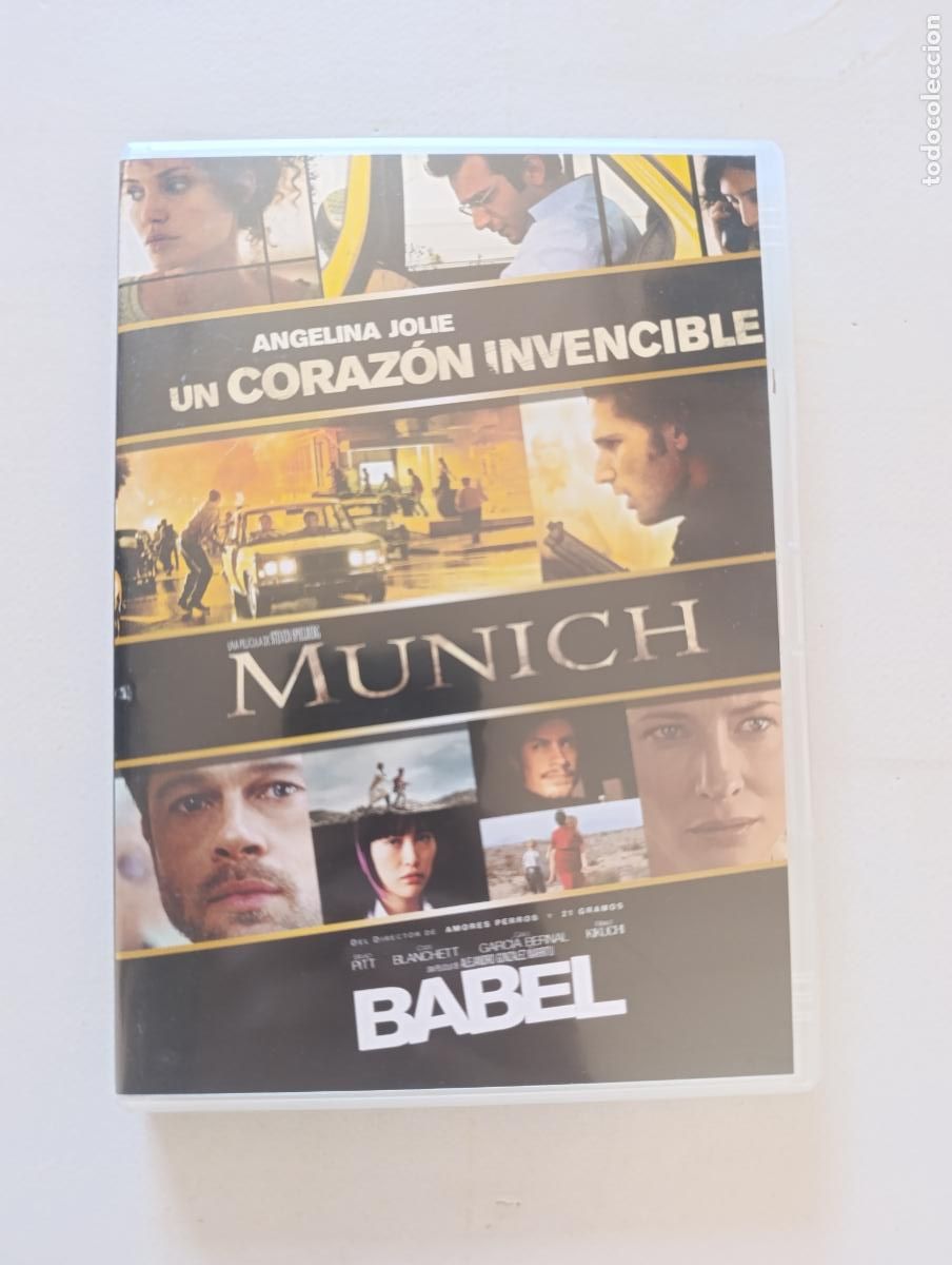 Cine: DVD UN CORAZON INVENCIBLE / MUNICH / BABEL - 3 PELICULAS, 3 DISCOS (X4)