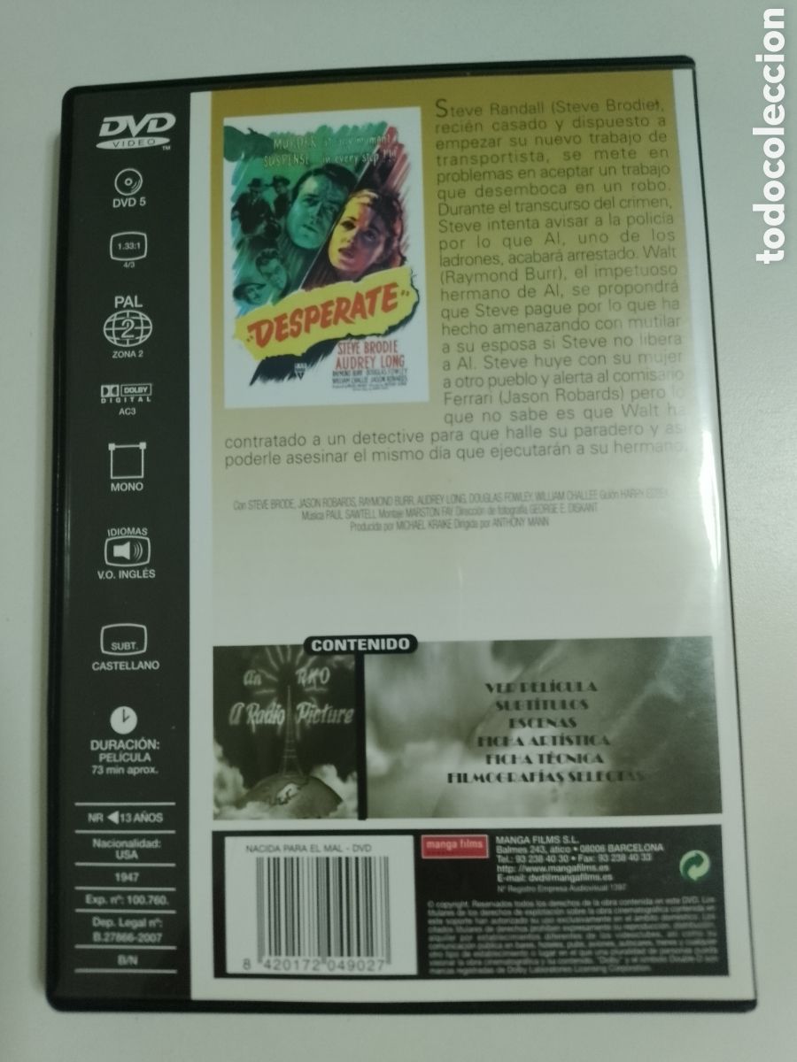 Cine: DESPERATE - DE ANTHONY MANN - DVD - Foto 2