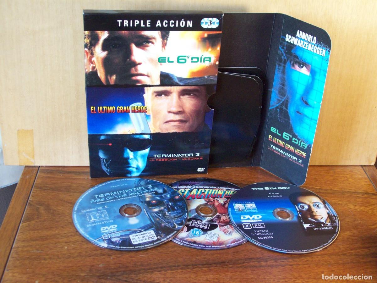 Cine: EL 6&ordm; DIA + EL ULTIMO GRAN HEROE + TERMINATOR 3 TRIPLE DVD EN ESTUCHE DE CARTON