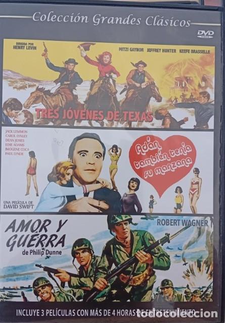 Cine: Tres J&oacute;venes de Texas - Ad&aacute;n Tambi&eacute;n Tenia su Manzana - Amor y Guerra - DVD Como nuevo Slim