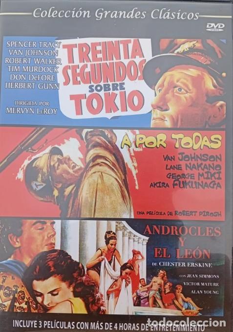 Cine: Treinta Segundos Sobre Tokio - A Por Todas - Andr&oacute;cles y El Le&oacute;n - DVD Como nuevo Slim