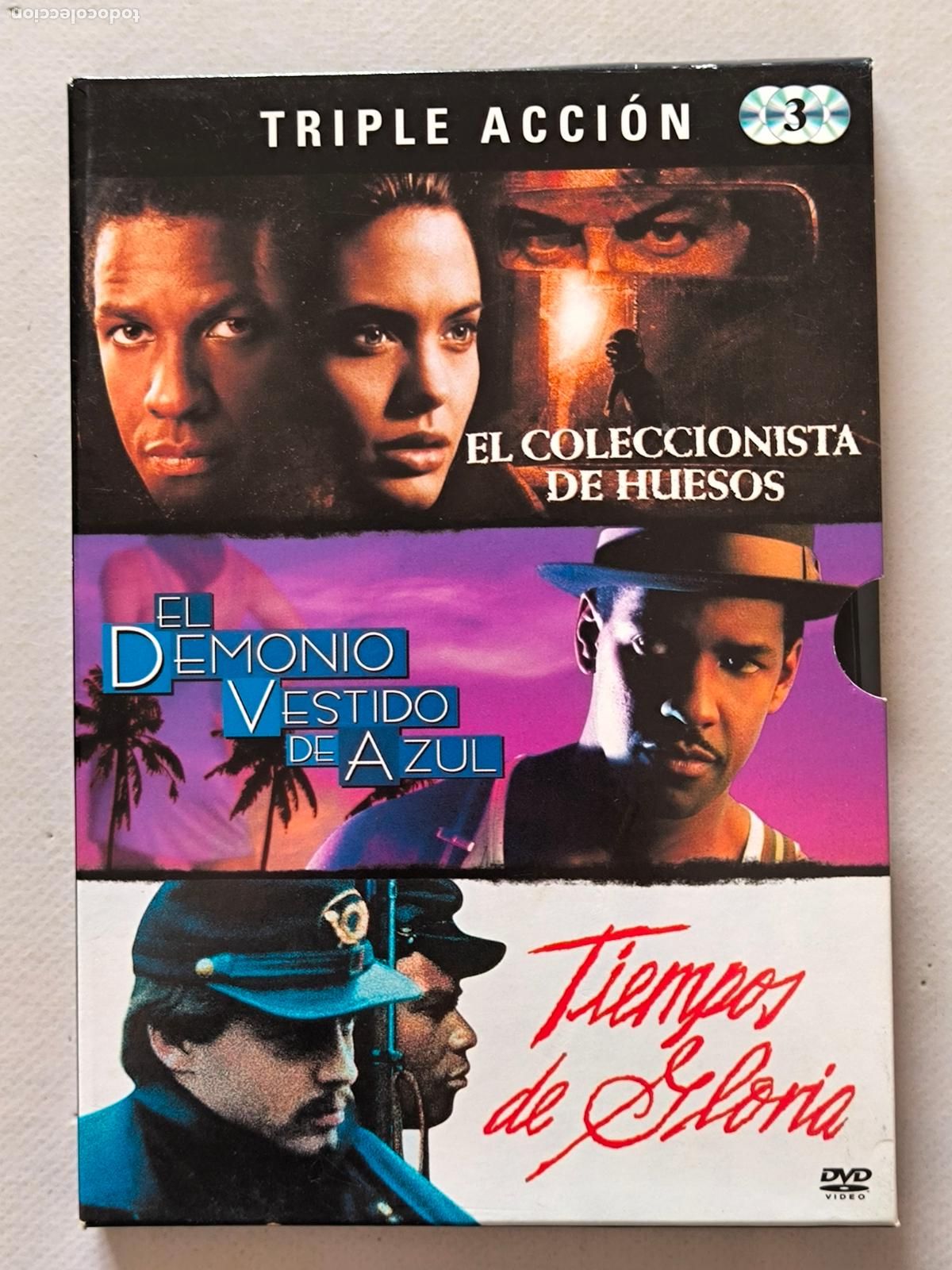 Cine: DVD EL COLECCIONISTA DE HUESOS / EL DEMONIO VESTIDO DE AZUL / TIEMPOS DE GLORIA - 3 DISCOS (9D)