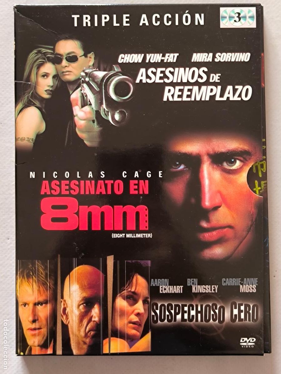 Cine: DVD ASESINOS DE REEMPLAZO / ASESINATO EN 8MM / SOSPECHOSO CERO - TRIPLE ACCION - 3 DISCOS (9D)