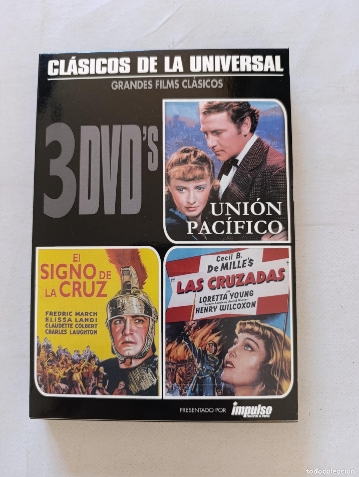 Cine: DVD CLASICOS DE LA UNIVERSAL: UNION PACIFICO / EL SIGNO DE LA CRUZ / LAS CRUZADAS - 3 DISCOS (DTw)