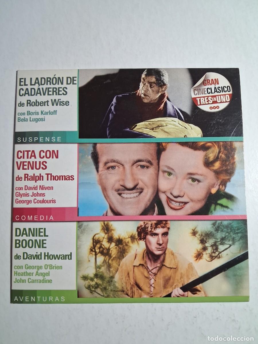 Cine: dvd 3 pelis. el ladr&oacute;n de cad&aacute;veres. cita con venus. daniel boone. caja cart&oacute;n (seminueva)